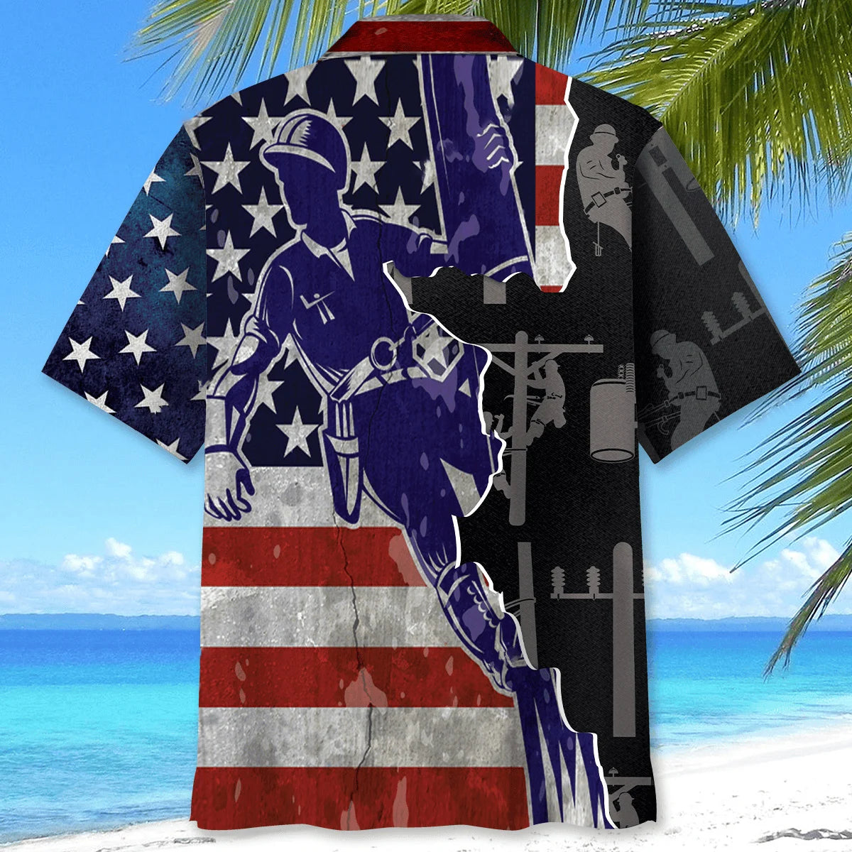 American Lineman Proud Hawaiian Shirt - L - hawaiian shirt
