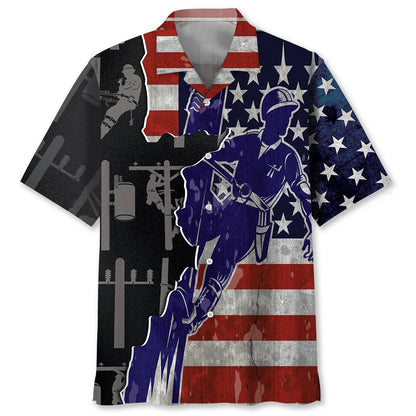 American Lineman Proud Hawaiian Shirt - XL - hawaiian shirt
