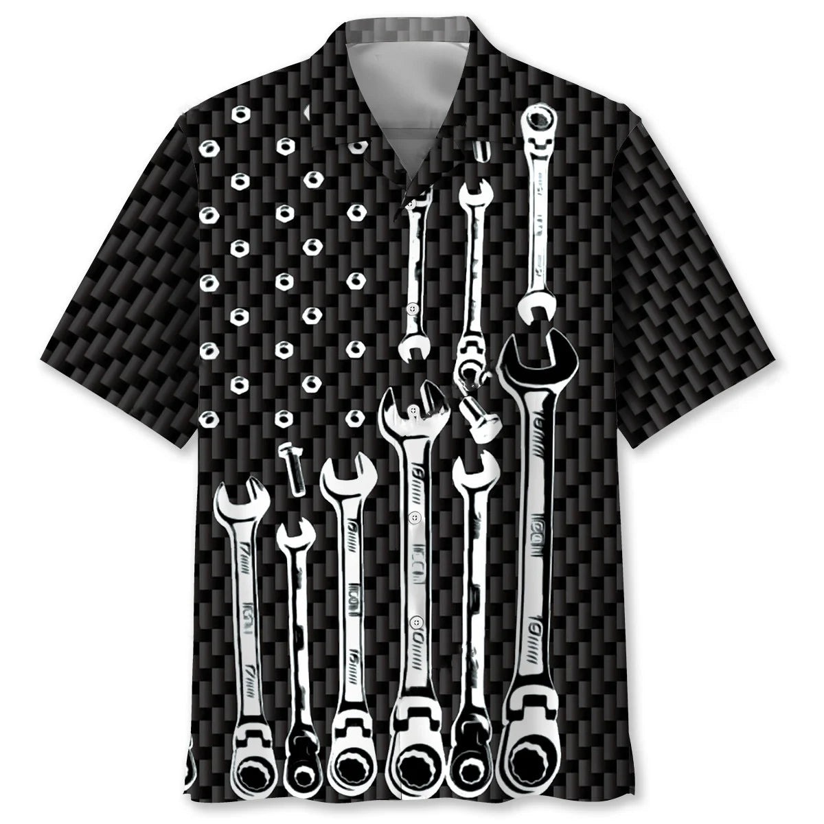 American Mechanic Black and White Hawaiian Shirt - S - hawaiian shirt