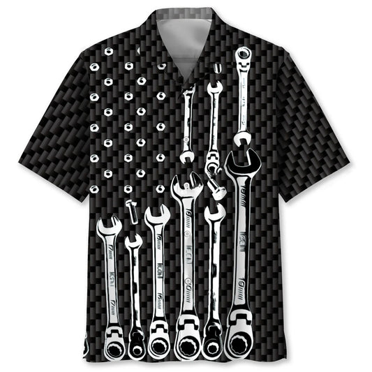 American Mechanic Black and White Hawaiian Shirt