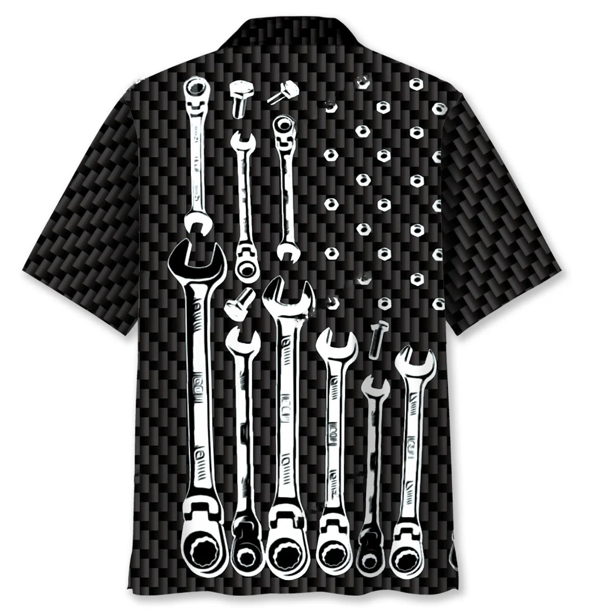 American Mechanic Black and White Hawaiian Shirt - L - hawaiian shirt