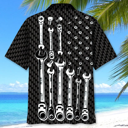 American Mechanic Black and White Hawaiian Shirt - XL - hawaiian shirt