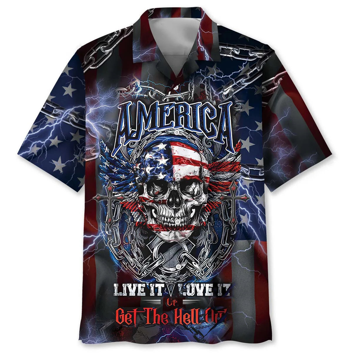 American Patriot Skull Hawaiian Shirt