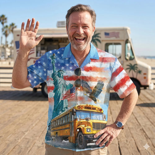 American School Bus Hawaiian Shirt