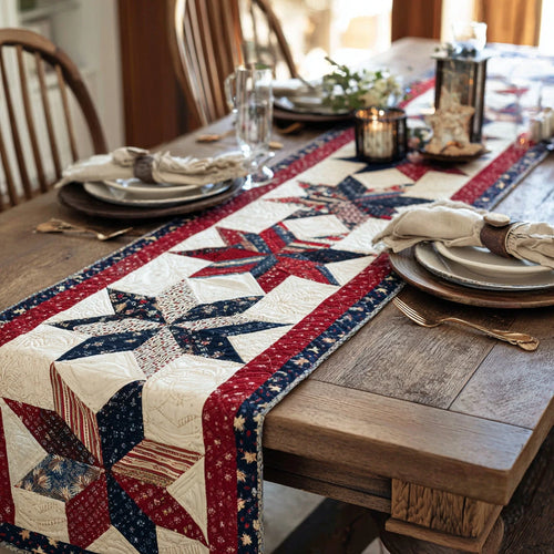 Americana Patchwork Quilted Table Runner