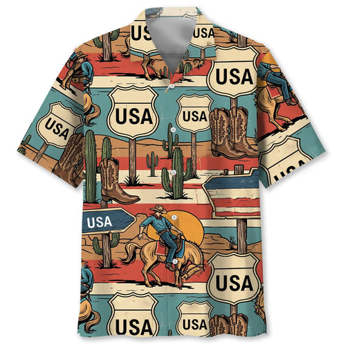 Americana Bucking Cowboy Hawaiian Shirt