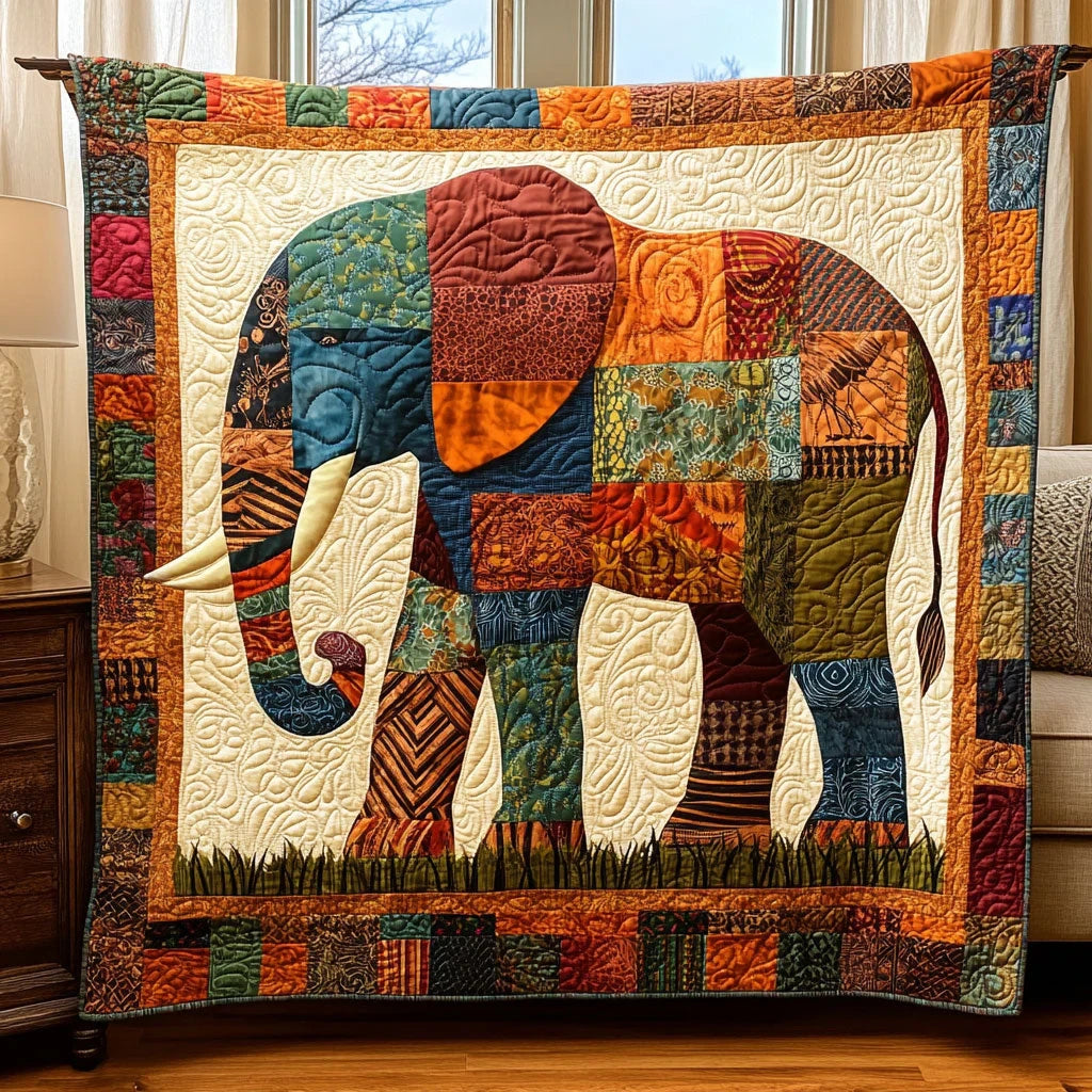 Ancient Elephant Rhythm Quilt Blanket