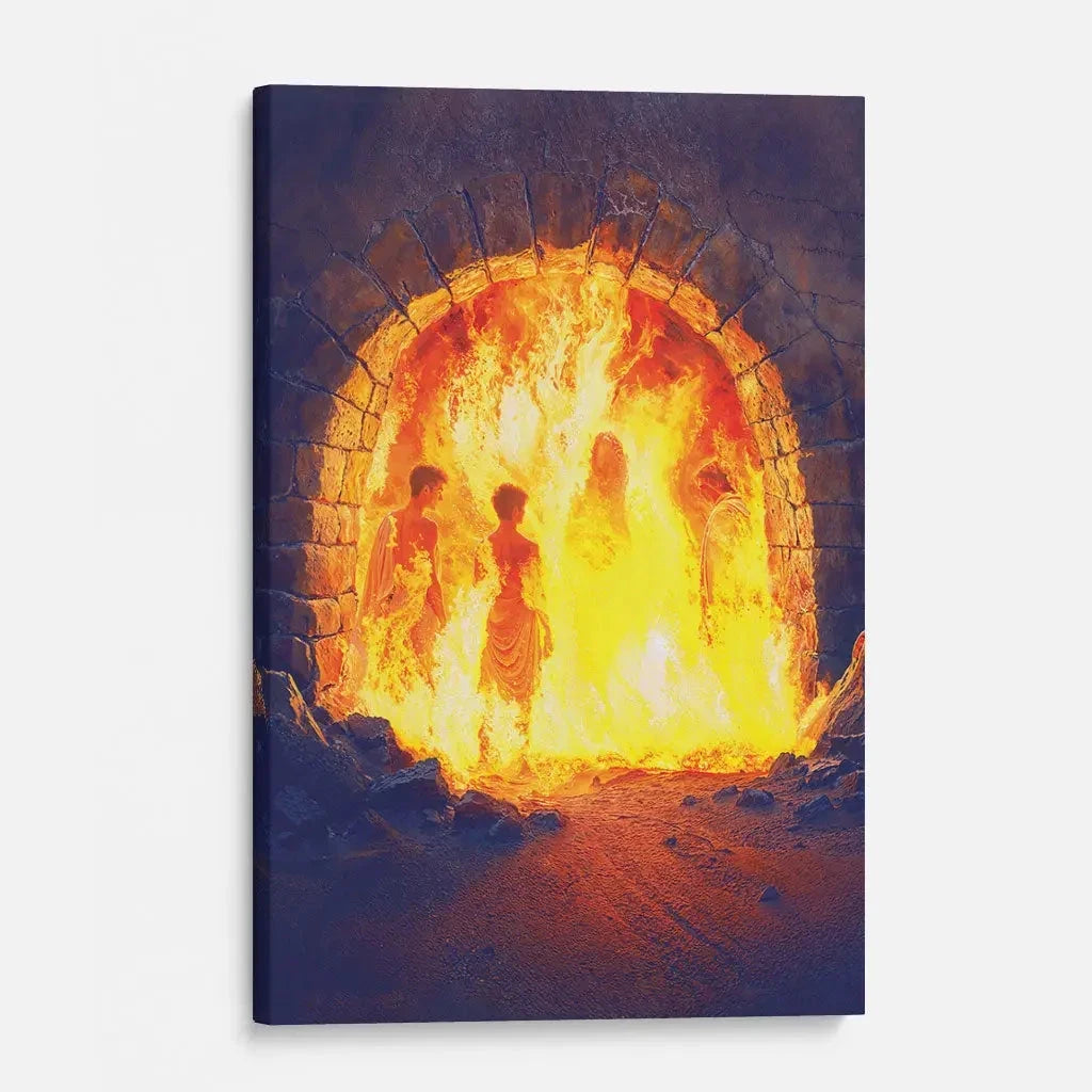 jesus with the three hebrew children in the furnace wall art canvas (Landscape)