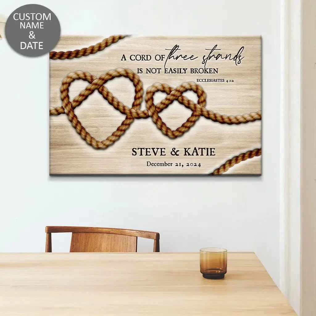 personalized a cord of three strands is not easily broken ecclesiastes 4 12 wall art canvas (Landscape)