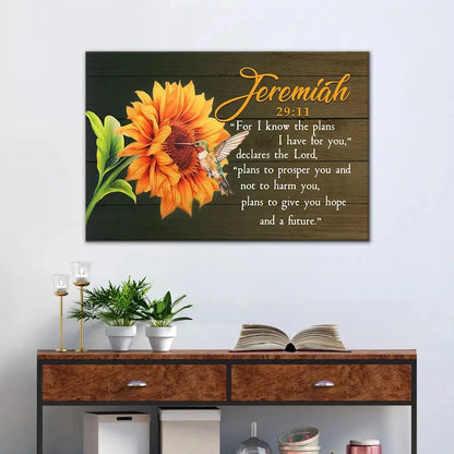 jeremiah 29 11 for i know the plans i have for you hummingbird sunflower wall art canvas (Landscape)