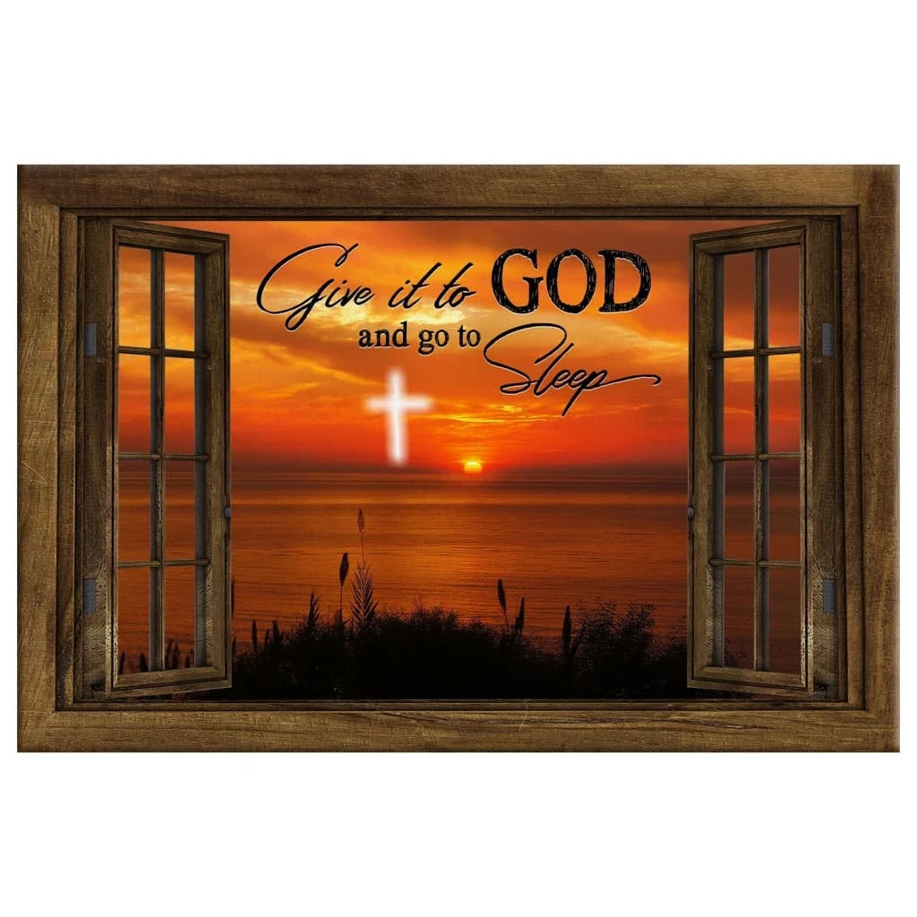 give it to god and go to sleep cross sunset wall art canvas print (Landscape)