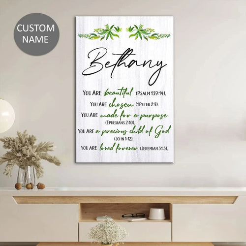 you are beautiful chosen made for a purpose personalized christian wall art canvas