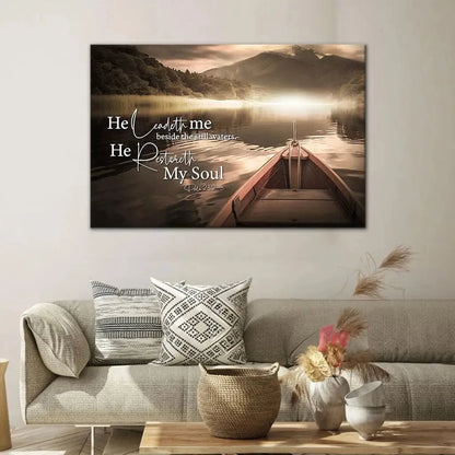 he leadeth me beside the still waters psalm 23 2 3 wall art canvas (Landscape) (view 3)