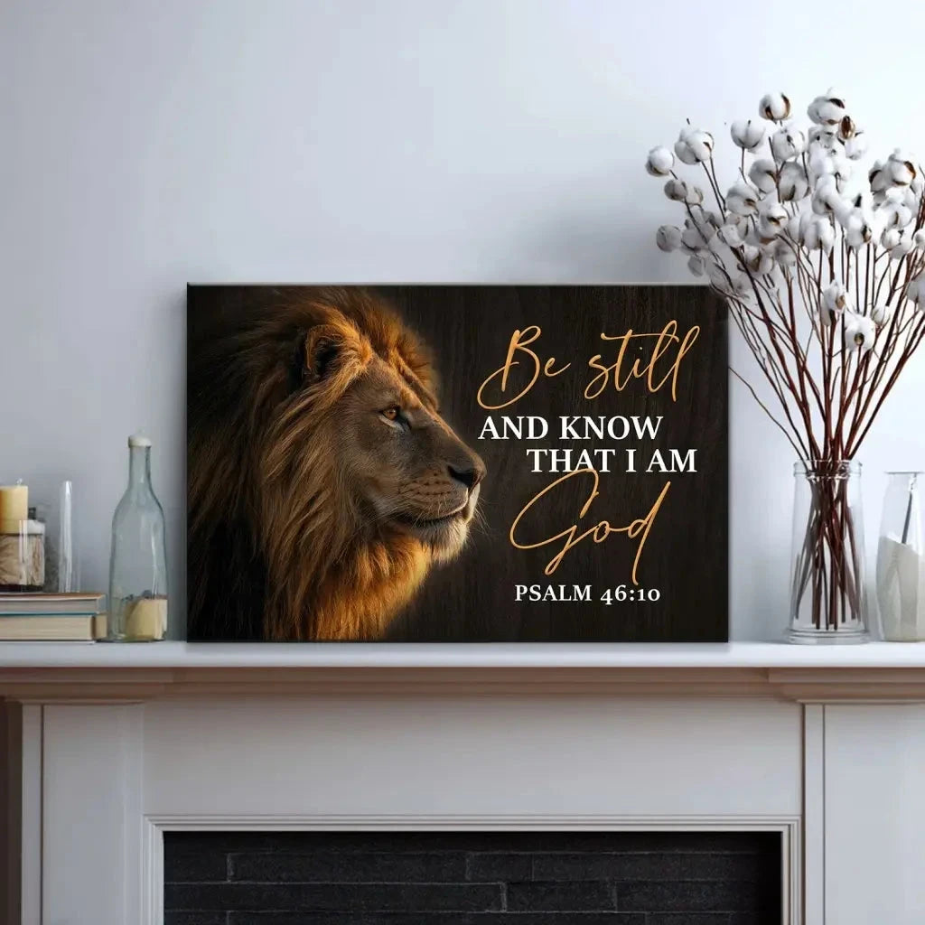 be still and know that i am god lion of judah christian wall art canvas print (Landscape) (view 2)