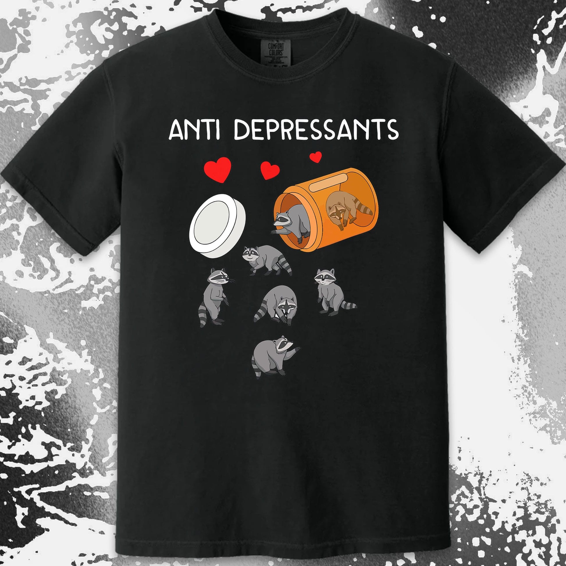 Anti Depressants Raccoon Shirt – Soft Dark Humor Mental Health Art, funny meme tee gift (view 16)