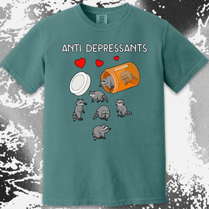Anti Depressants Raccoon Shirt – Soft Dark Humor Mental Health Art, funny meme tee gift (view 17)