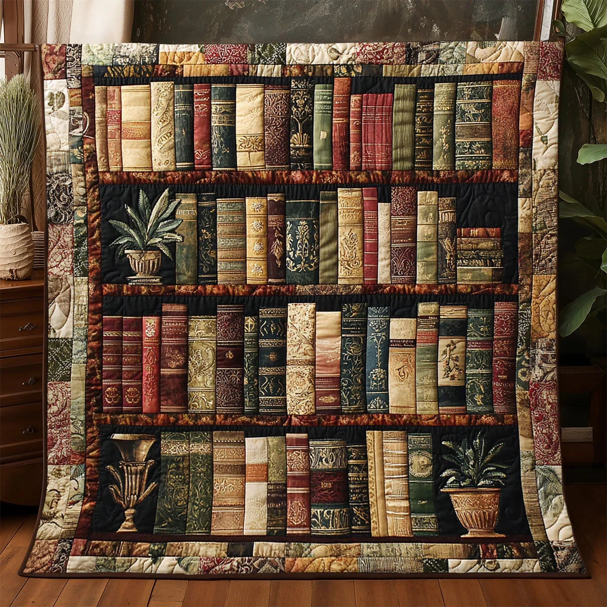 Antique Bookshelf Quilt Blanket