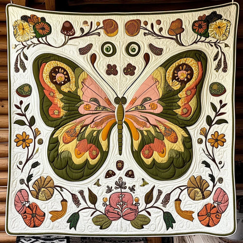 Antique Embroidered Butterfly Quilt Blanket