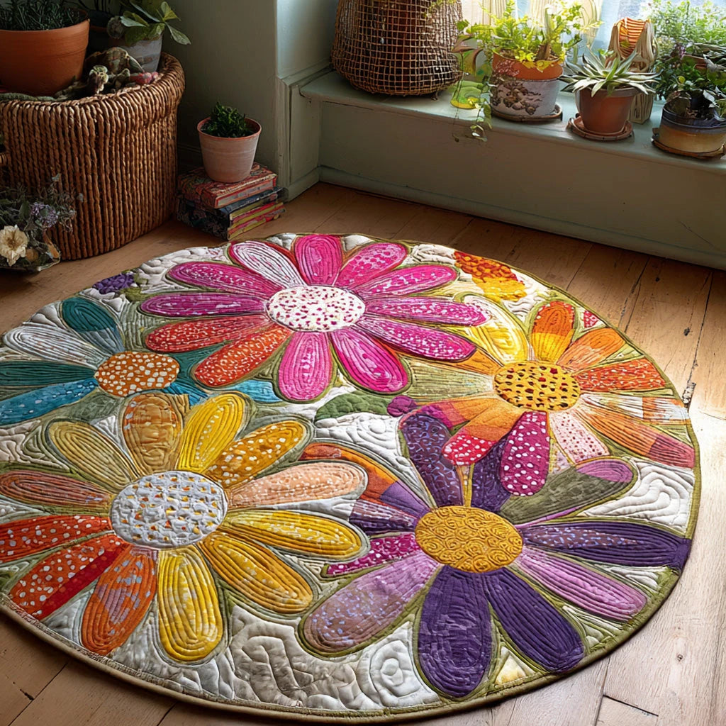 Antique Floral Quilted Round Mat
