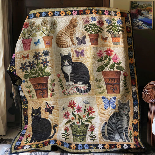 Antique Flower Cat Quilt Blanket