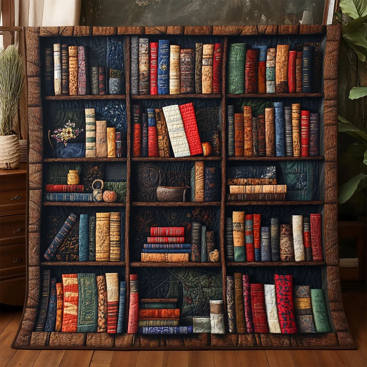 Antique Vintage Bookself Quilt Blanket