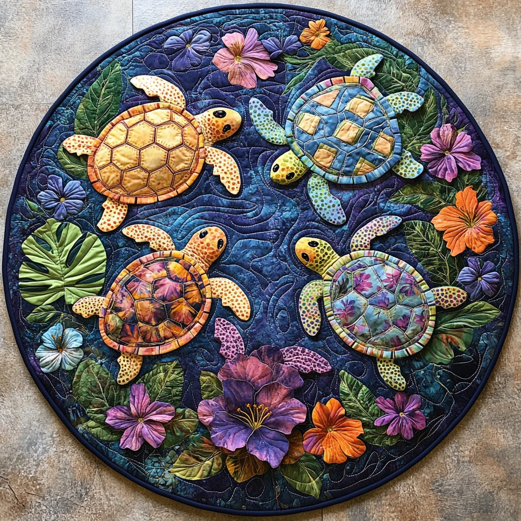 Aqua Bloom Oasis Quilted Round Mat
