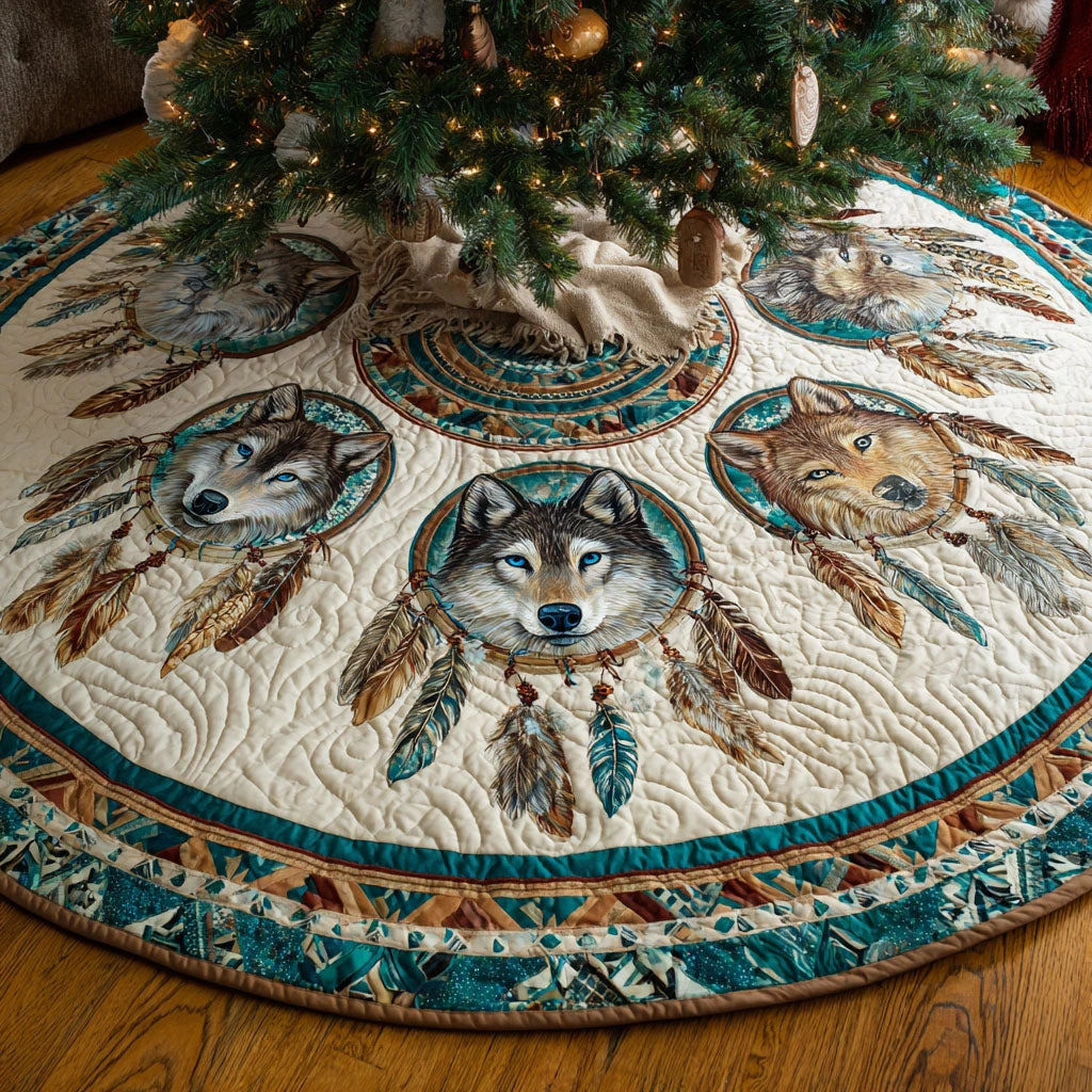 Arctic Wolves Christmas Quilted Tree Skirt