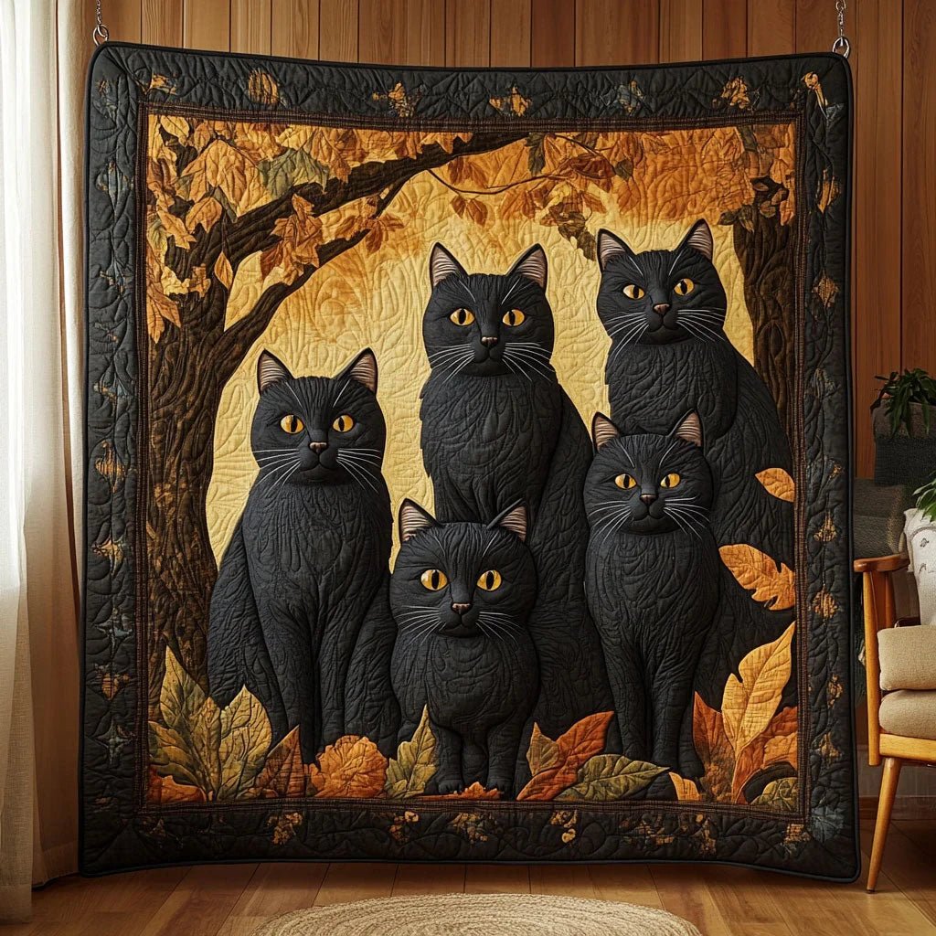 Autumn Black Cat Quilt Blanket