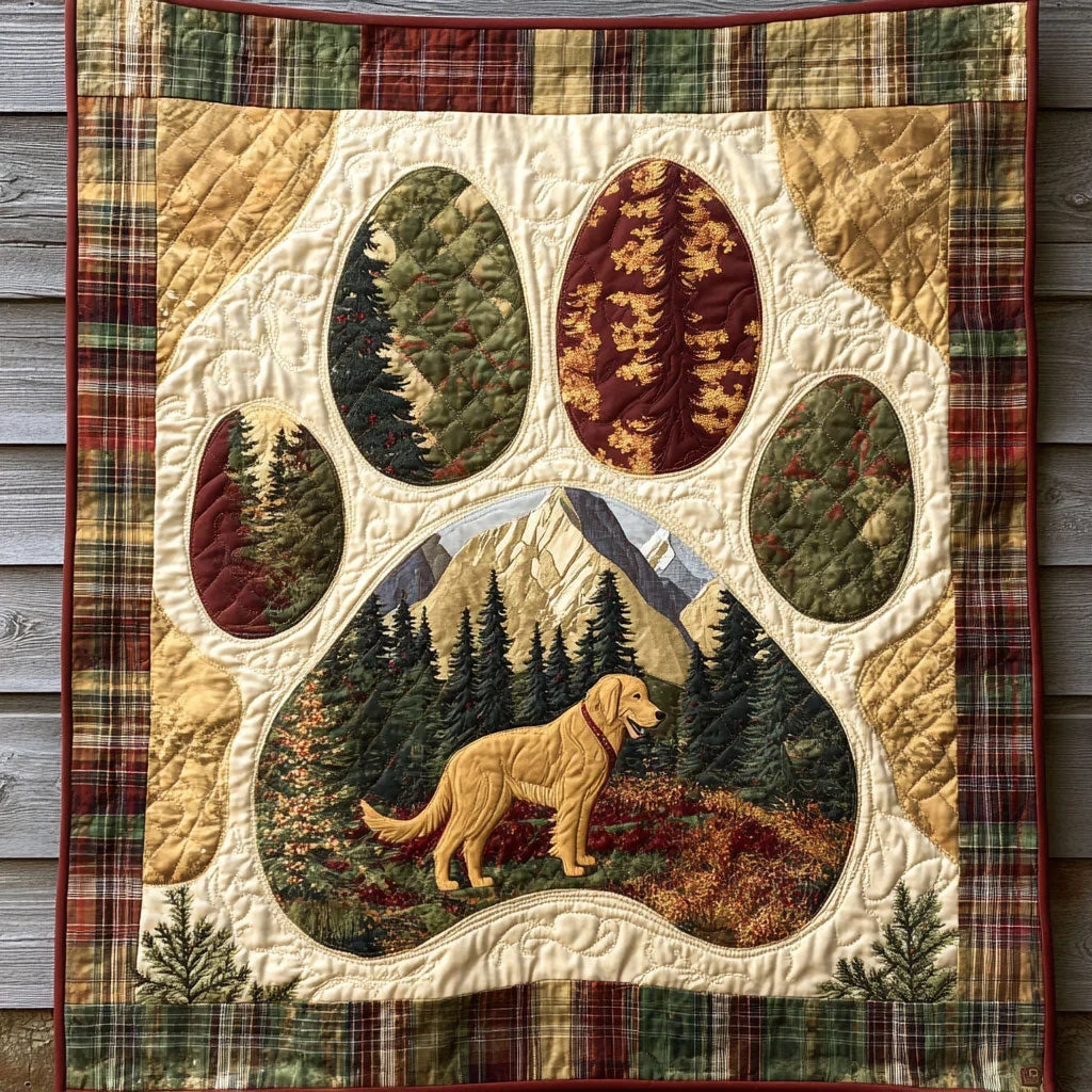 Autumn Heart Golden Retriever Paw Quilt Blanket