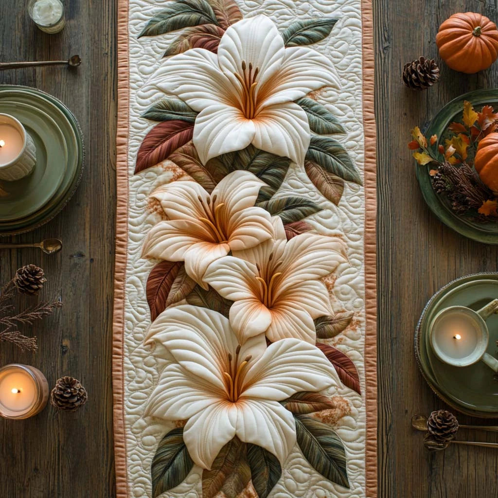 Autumn Lilies Quilted Table Runner