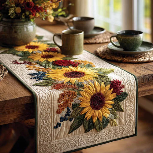 Autumn Sunflower Quilted Table Runner