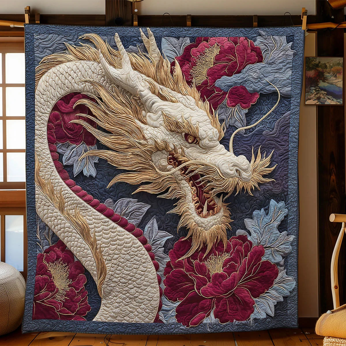 Azure Dragon Quilt Blanket