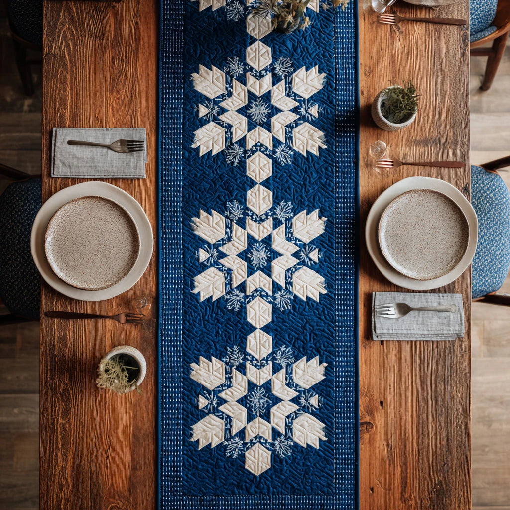 Azure Snowflake Quilted Table Runner