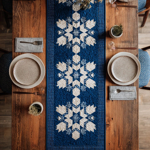 Azure Snowflake Quilted Table Runner