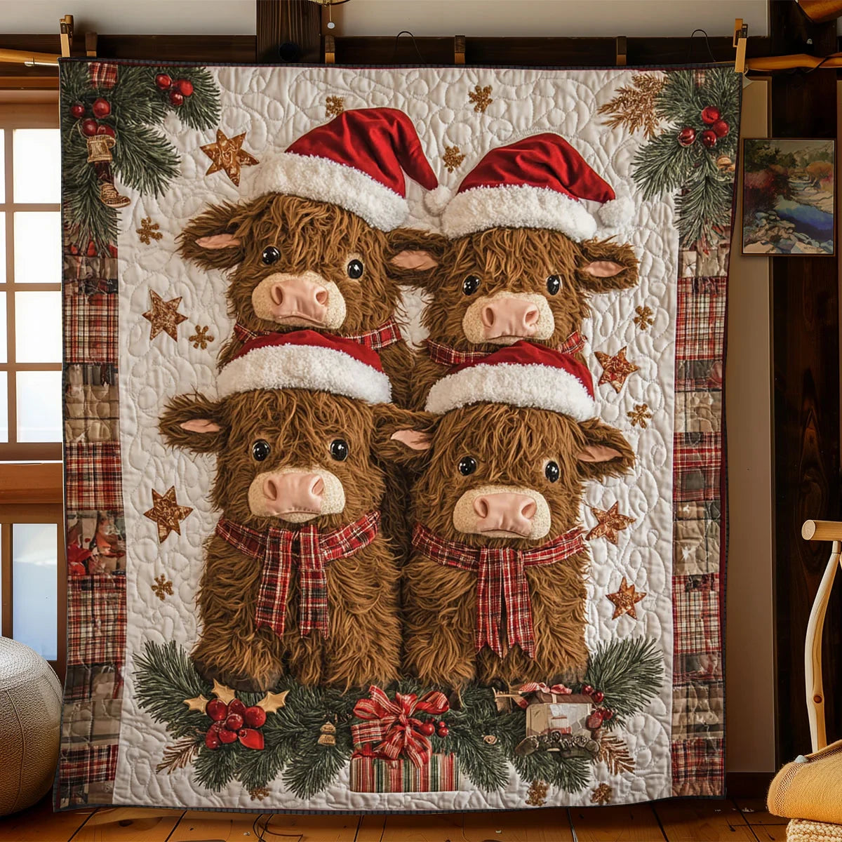 Baby Highland Cow Christmas Quilt Blanket
