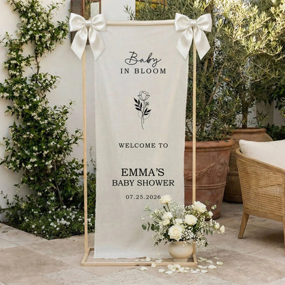 Floral Baby Shower Banner Personalized Custom Name Baby in Bloom Shower Backdrop Decor, baby shower decor (view 2)