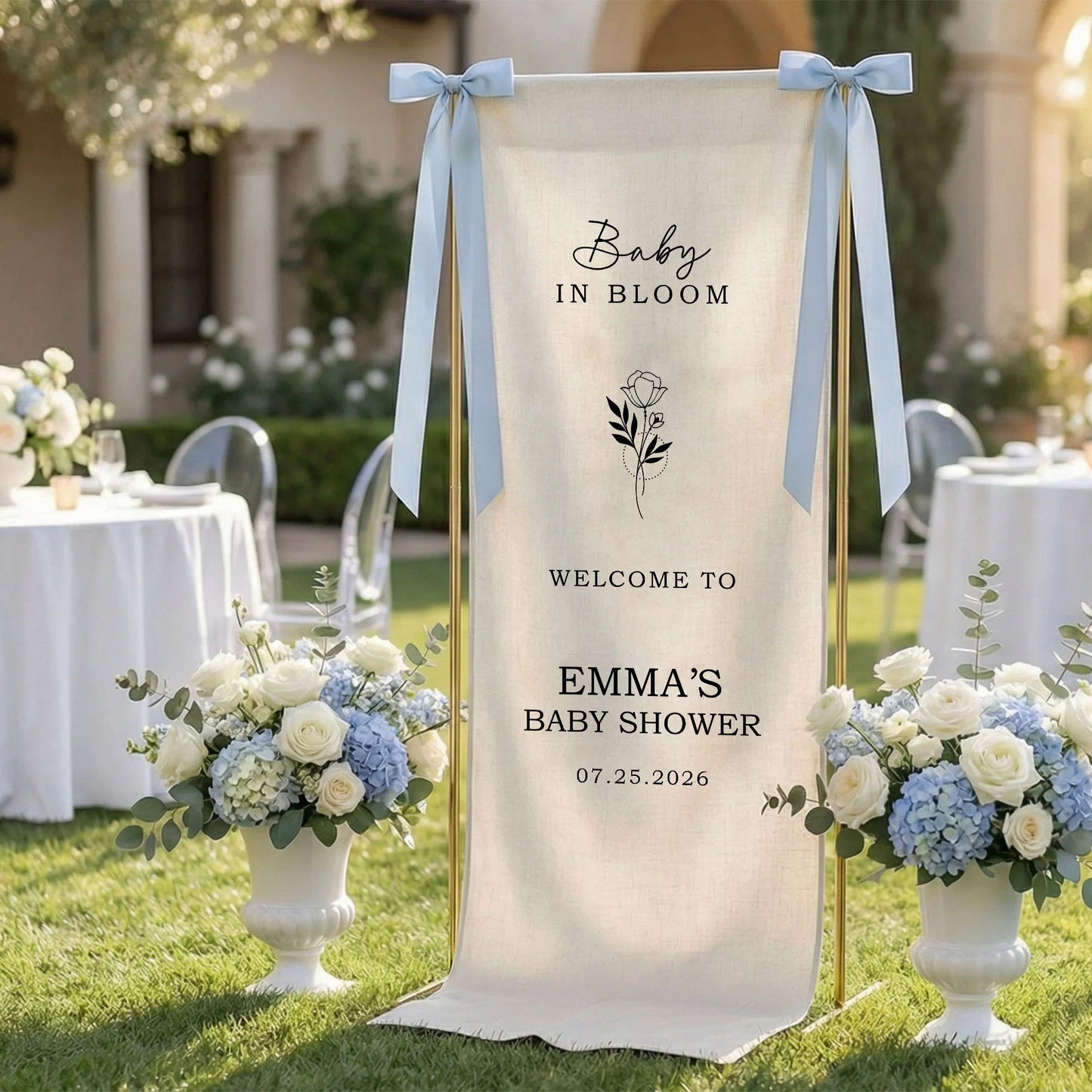 Floral Baby Shower Banner Personalized Custom Name Baby in Bloom Shower Backdrop Decor, baby shower decor (view 4)