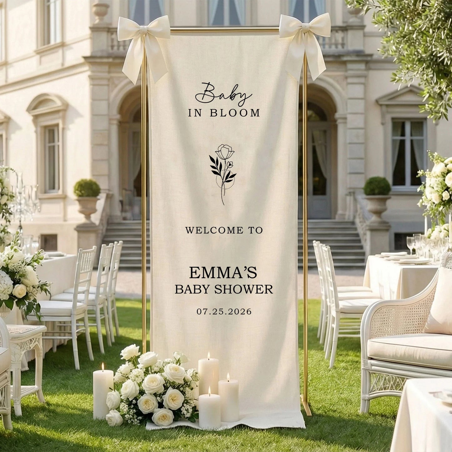 Floral Baby Shower Banner Personalized Custom Name Baby in Bloom Shower Backdrop Decor, baby shower decor (view 5)