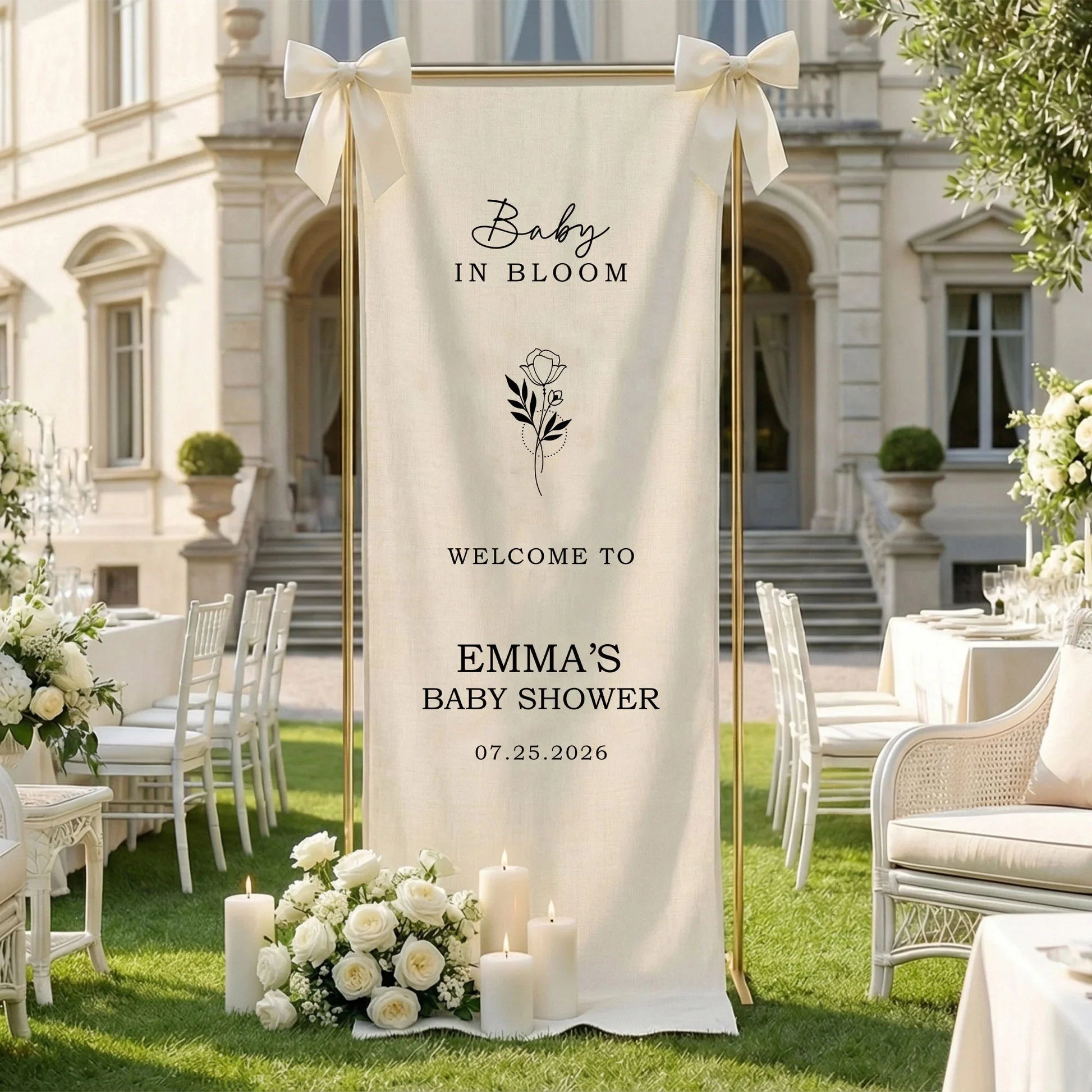 Floral Baby Shower Banner Personalized Custom Name Baby in Bloom Shower Backdrop Decor, baby shower decor (view 5)