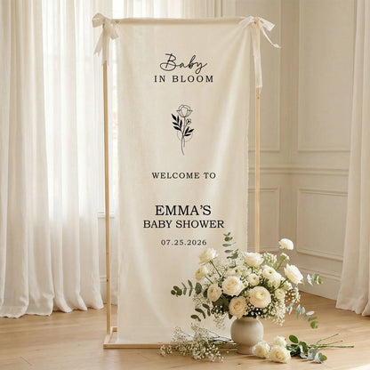 Floral Baby Shower Banner Personalized Custom Name Baby in Bloom Shower Backdrop Decor, baby shower decor (view 9)