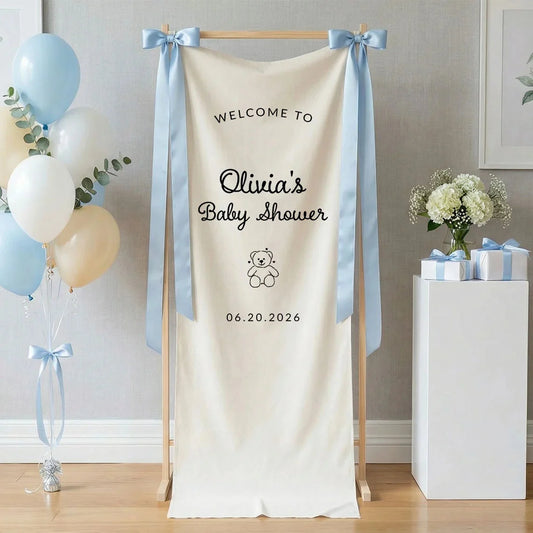 Minimalist Baby Shower Banner Personalized Custom Name Baby Shower Welcome Backdrop Decor, baby shower decor