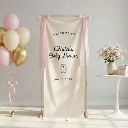 Minimalist Baby Shower Banner Personalized Custom Name Baby Shower Welcome Backdrop Decor, baby shower decor (view 2)
