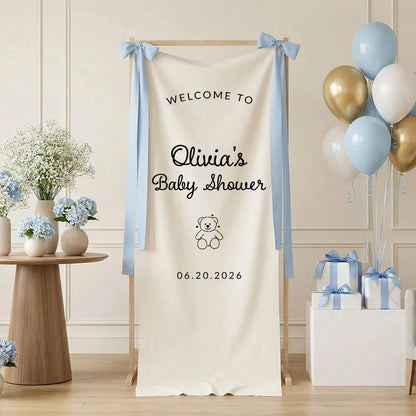Minimalist Baby Shower Banner Personalized Custom Name Baby Shower Welcome Backdrop Decor, baby shower decor (view 3)