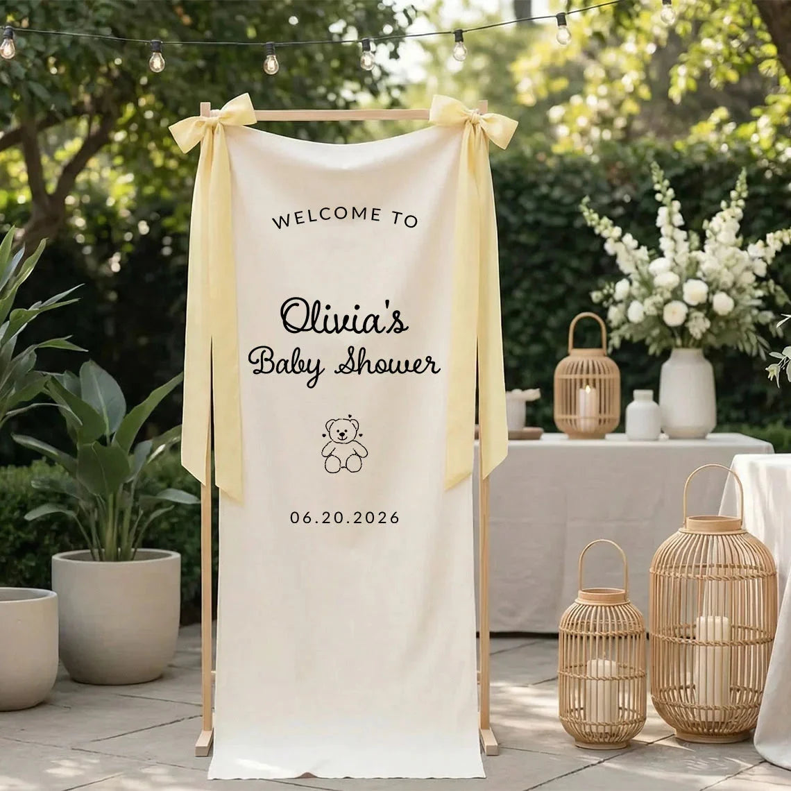 Minimalist Baby Shower Banner Personalized Custom Name Baby Shower Welcome Backdrop Decor, baby shower decor (view 4)
