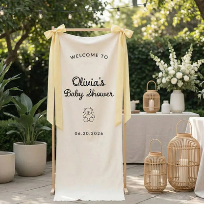 Minimalist Baby Shower Banner Personalized Custom Name Baby Shower Welcome Backdrop Decor, baby shower decor (view 4)