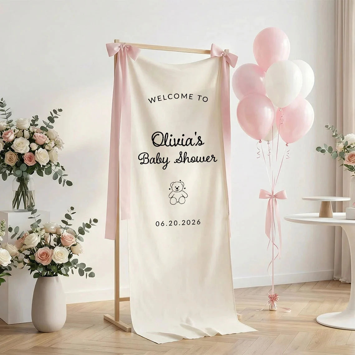 Minimalist Baby Shower Banner Personalized Custom Name Baby Shower Welcome Backdrop Decor, baby shower decor (view 5)