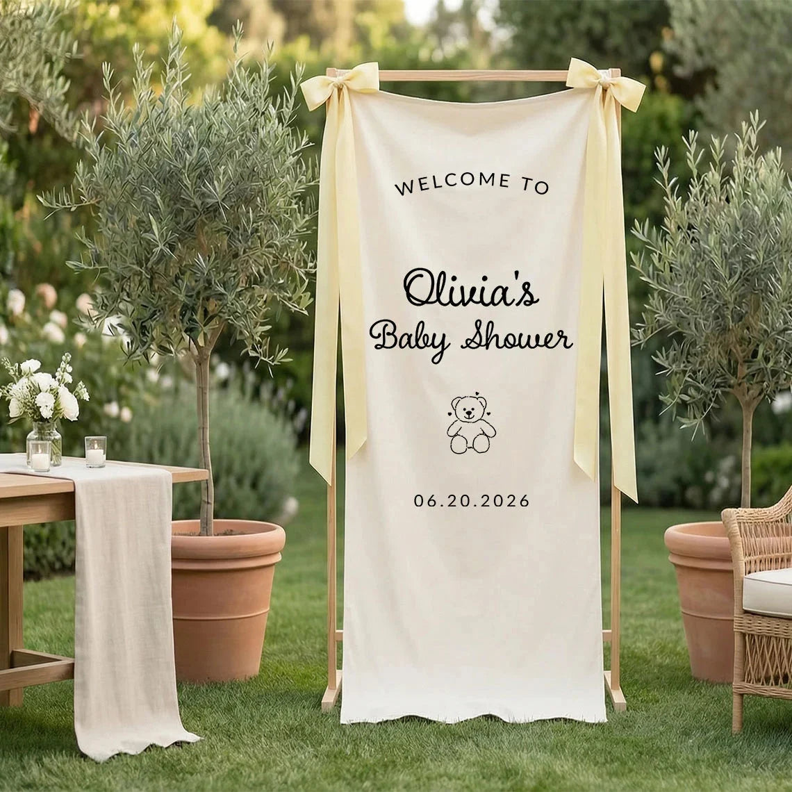 Minimalist Baby Shower Banner Personalized Custom Name Baby Shower Welcome Backdrop Decor, baby shower decor (view 6)