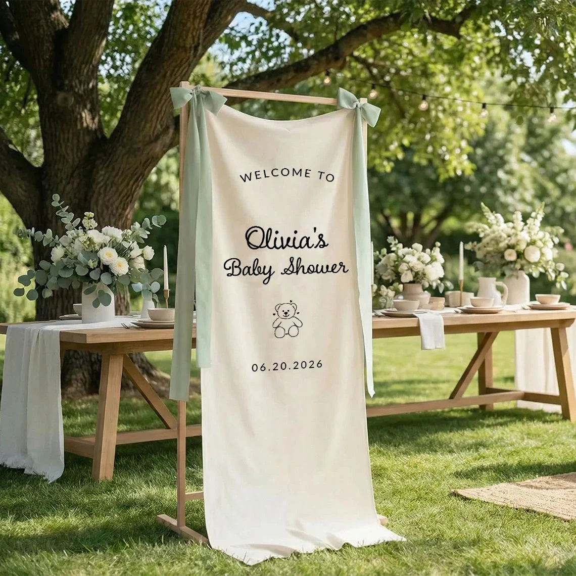 Minimalist Baby Shower Banner Personalized Custom Name Baby Shower Welcome Backdrop Decor, baby shower decor (view 7)