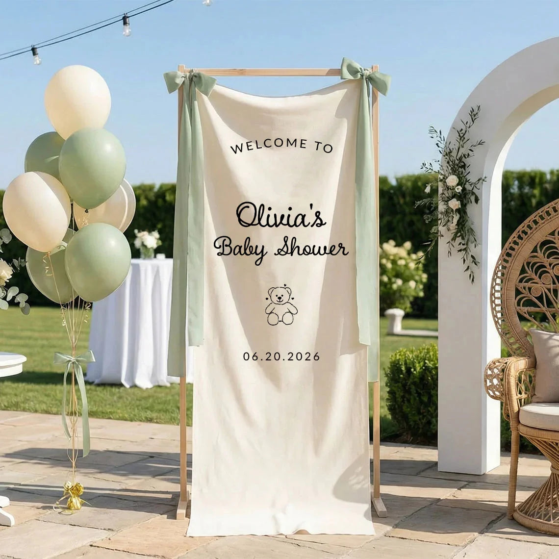 Minimalist Baby Shower Banner Personalized Custom Name Baby Shower Welcome Backdrop Decor, baby shower decor (view 8)