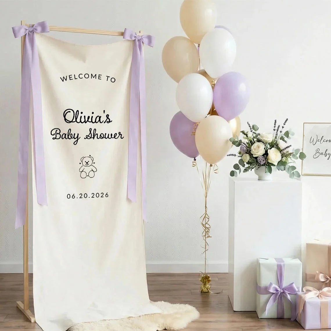 Minimalist Baby Shower Banner Personalized Custom Name Baby Shower Welcome Backdrop Decor, baby shower decor (view 9)